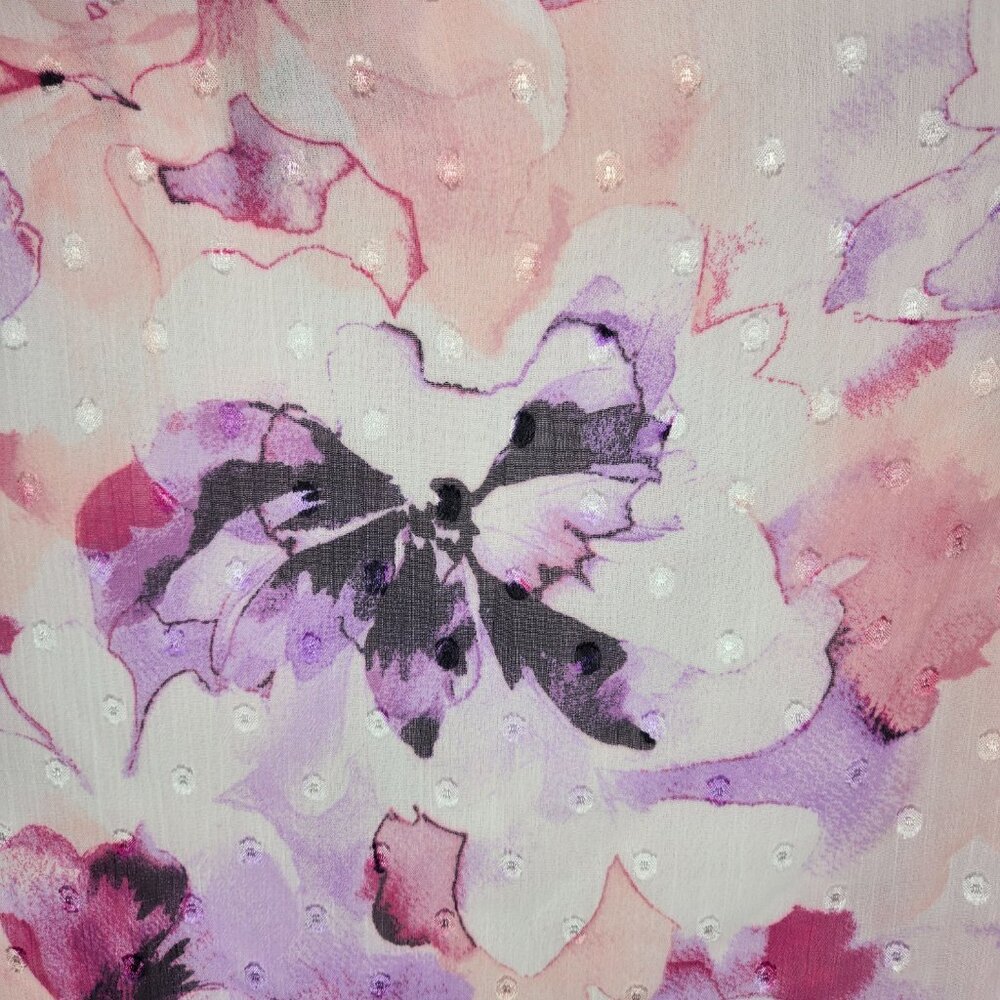 Pink Floral Chiffon Blouse with lining by Kasper Sz Lg, Excellent Pre-Owned Cond - Picture 4 of 6
